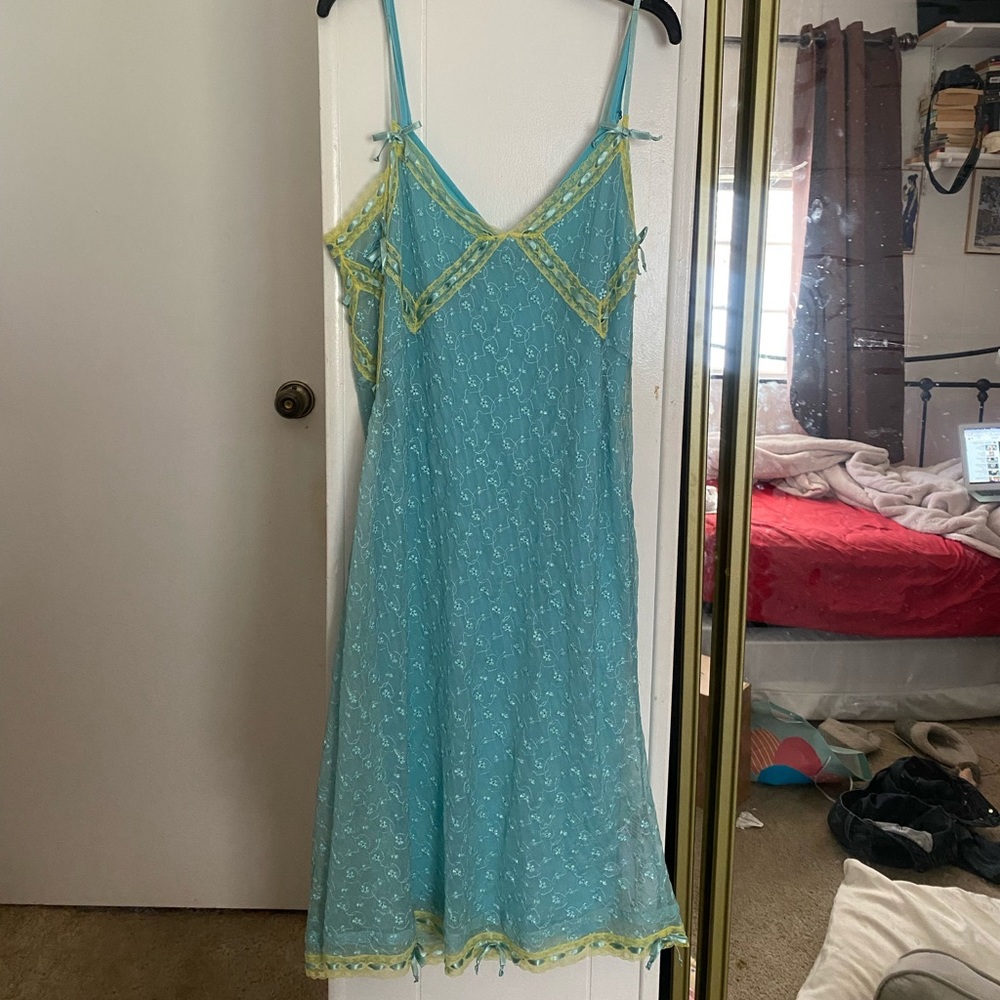 RARE vintage betsey Johnson blue green slip